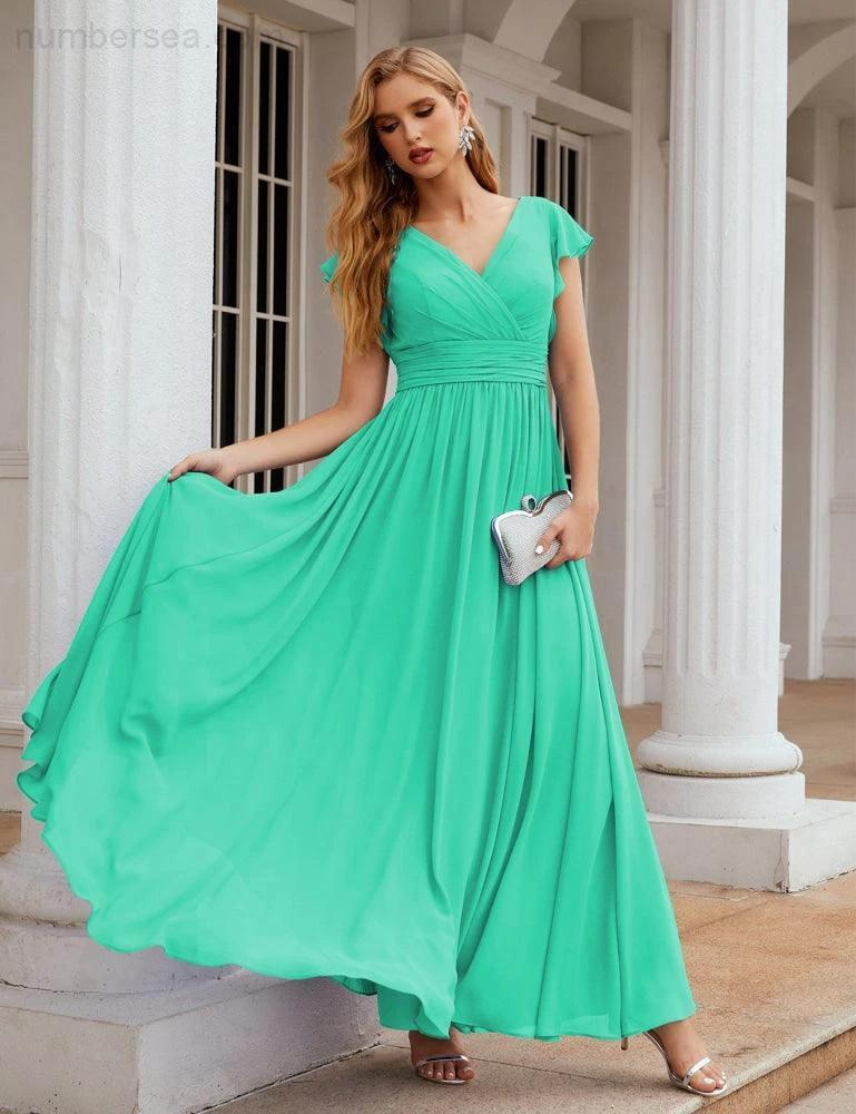 ZapDress V-Neck Bridesmaid Dress Floor Length Backless Formal Evening Dress 28024 (ZD17052)