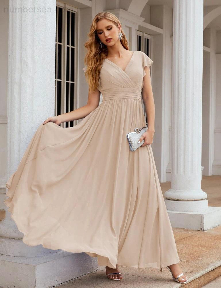 ZapDress V-Neck Bridesmaid Dress Floor Length Backless Formal Evening Dress 28024 (ZD17052)