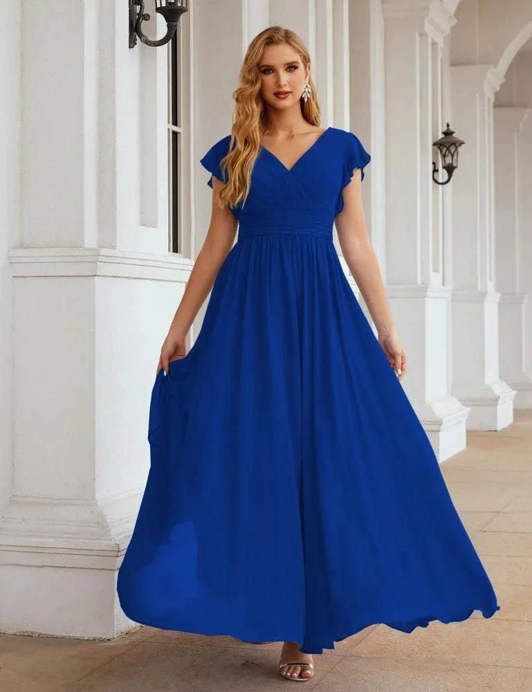 Numbersea V-Neck Bridesmaid Dress Floor Length Backless Formal Evening Dress 28024 by numbersea