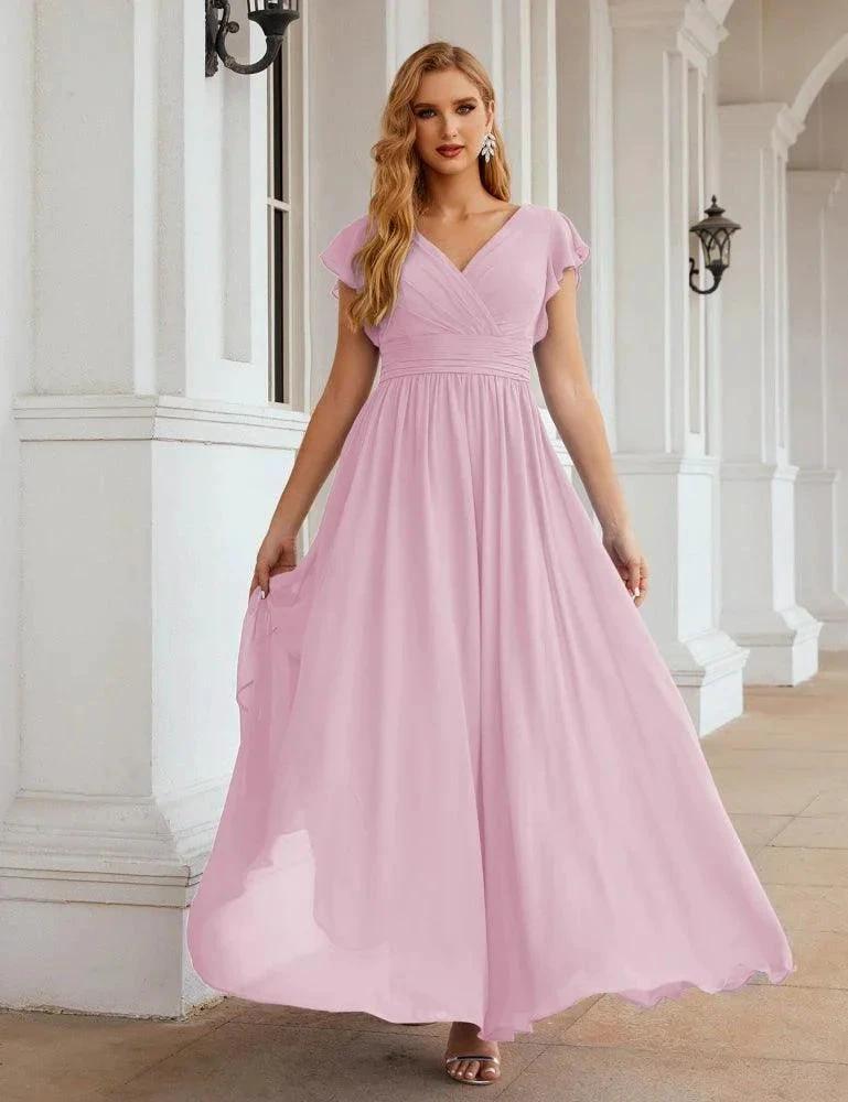 Numbersea V-Neck Bridesmaid Dress Floor Length Backless Formal Evening Dress 28024 by numbersea