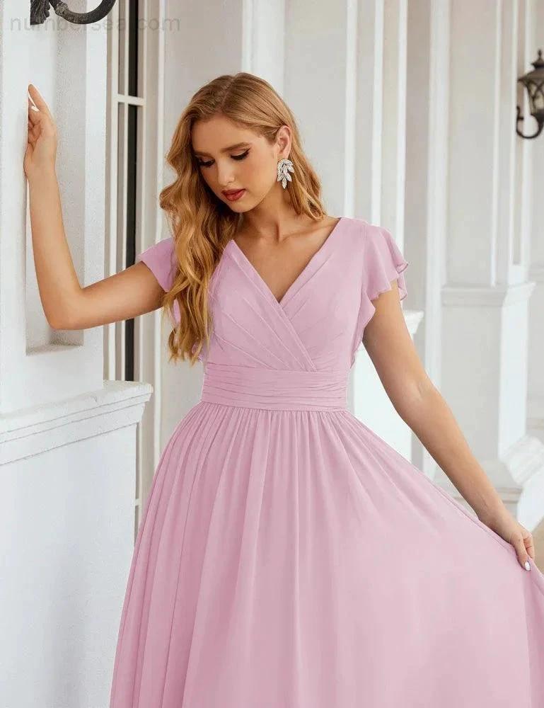 ZapDress V-Neck Bridesmaid Dress Floor Length Backless Formal Evening Dress 28024 (ZD17052)