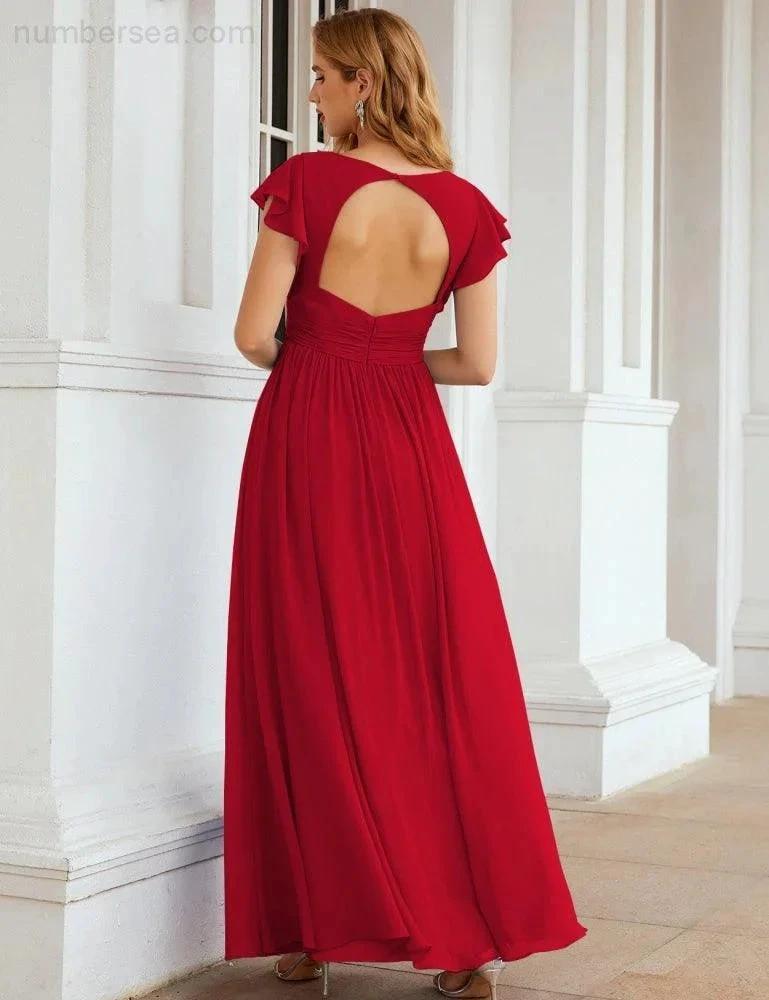 ZapDress V-Neck Bridesmaid Dress Floor Length Backless Formal Evening Dress 28024 (ZD17052)