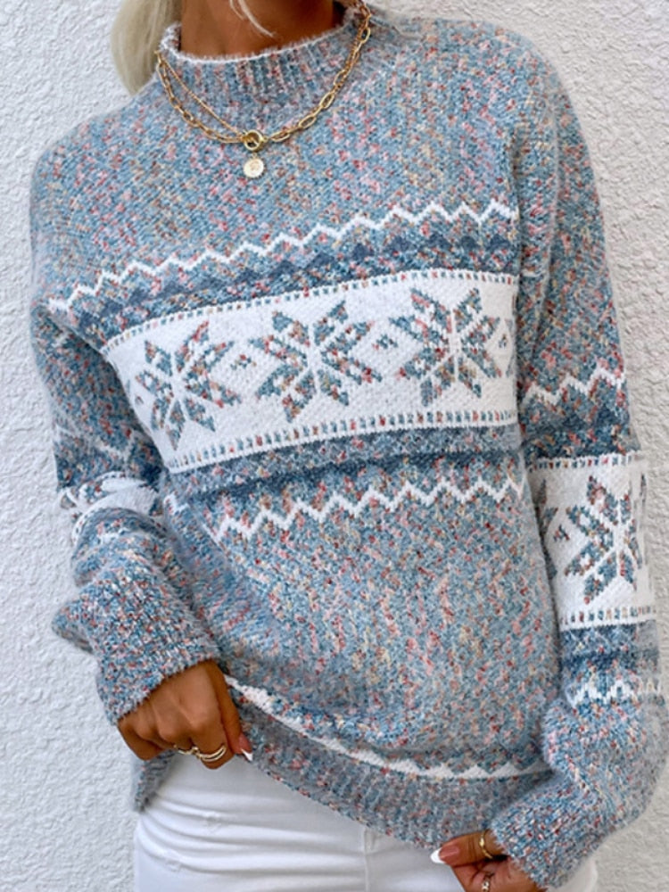 DressBetty - Snowflake Turtleneck Loose Sweater - VelvetHem