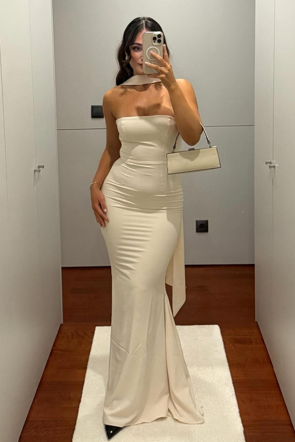 Suzhoufashion Mermaid Strapless Yellow Long Prom Dress With Scarf Formal Evening Gown