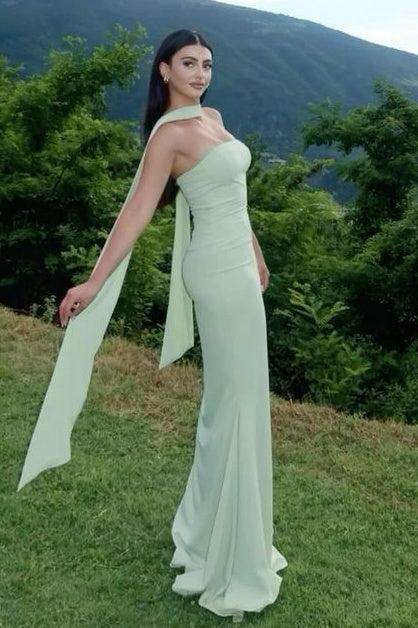 Suzhoufashion Mermaid Strapless Yellow Long Prom Dress With Scarf Formal Evening Gown