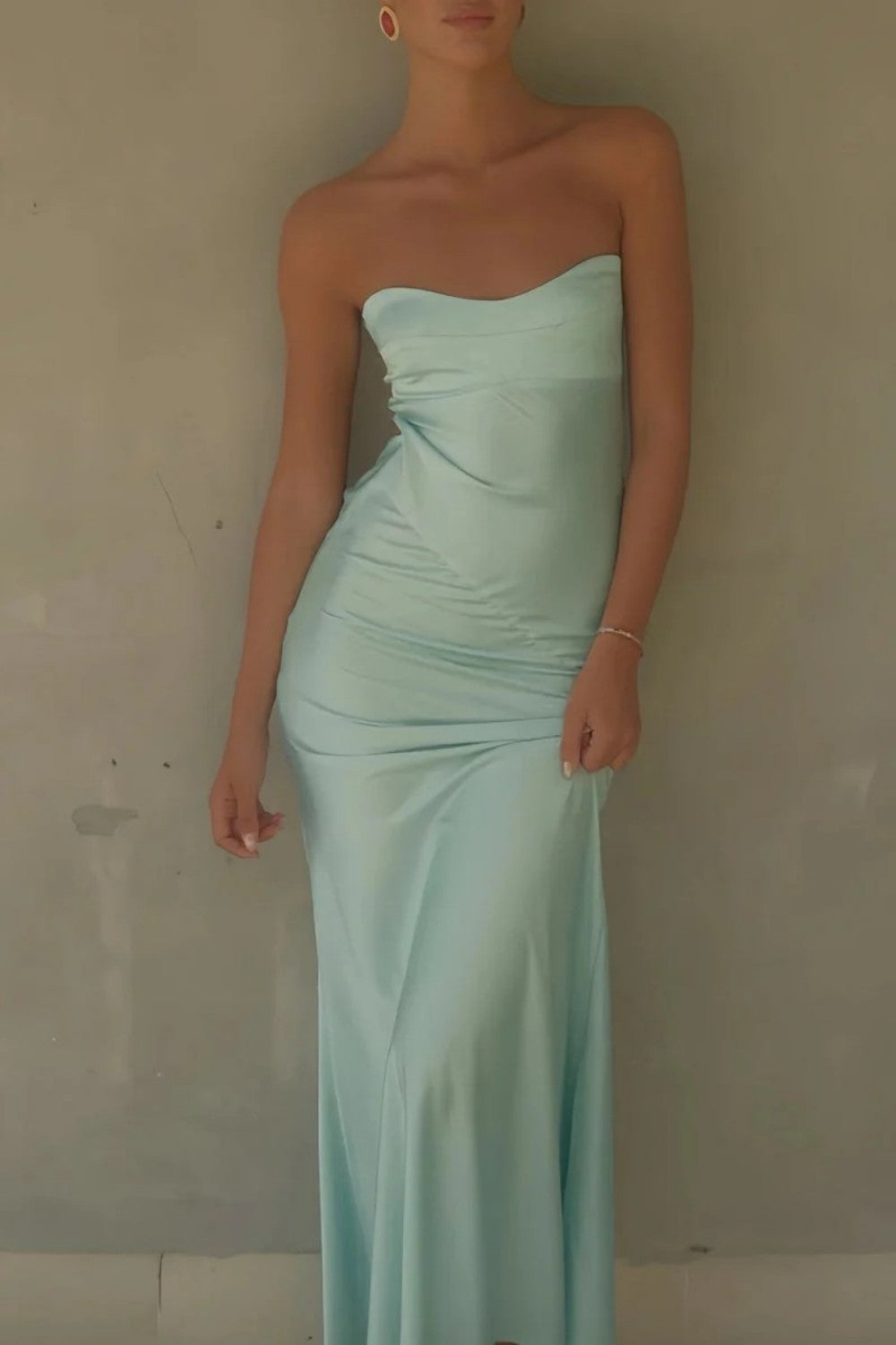 Classic A Line Sweetheart Aqua Tea Length Prom Dress with Ruffles - View 3 | VelvetHem