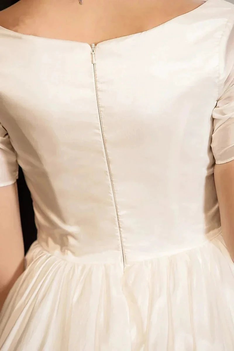 Classical A-Line V-Neck Short Sleeve Pleats Bohemain Wedding Dress (ZD16146)