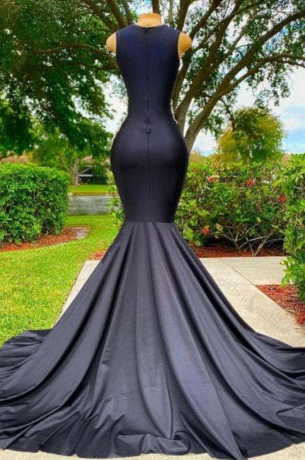 Classy Long Black Jewel Mermaid Lace Prom Dresses with Appliques