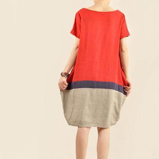 Color patchwork cotton oversize sundress linen shift dress