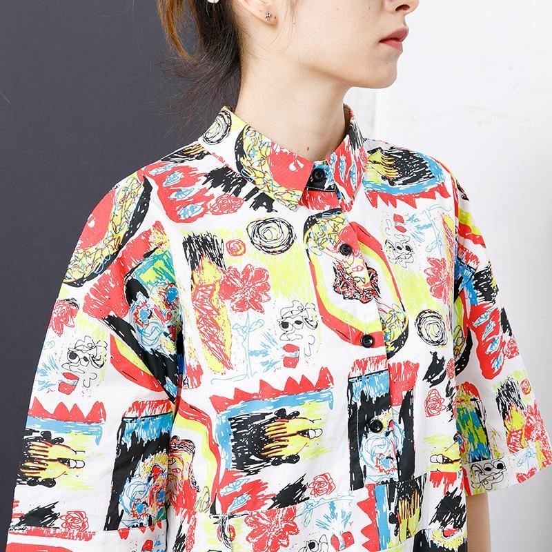 Colorful Graffiti Lacing Split Hem Loose Dress