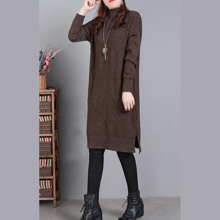 Comfy High Neck Sweater Weather Largo Chocolate Art Knit Dresses