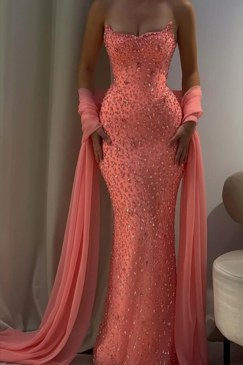 Strapless Sleeveless Long Mermaid Evening Formal Dress With Beading