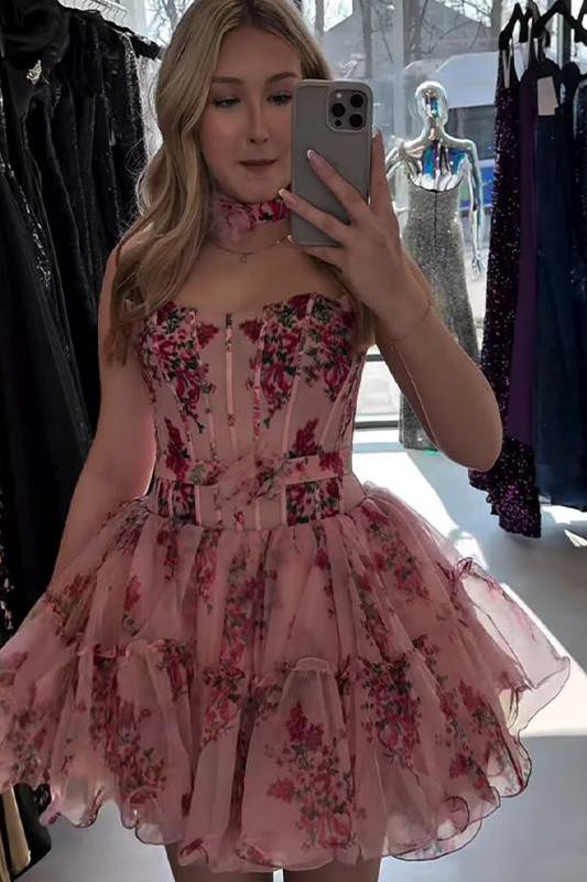 Suzhoufashion Corset Strapless A Line Short Homecoming Dress with Ruffles
