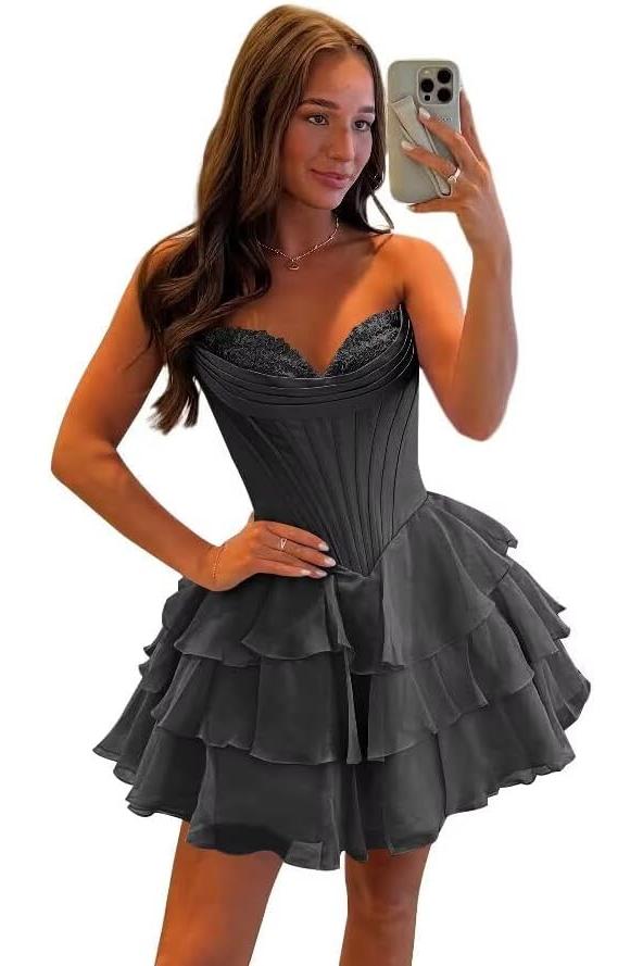 Fuchsia A Line Homecoming Dresses Corset Short Cocktail Dresses With Ruffles