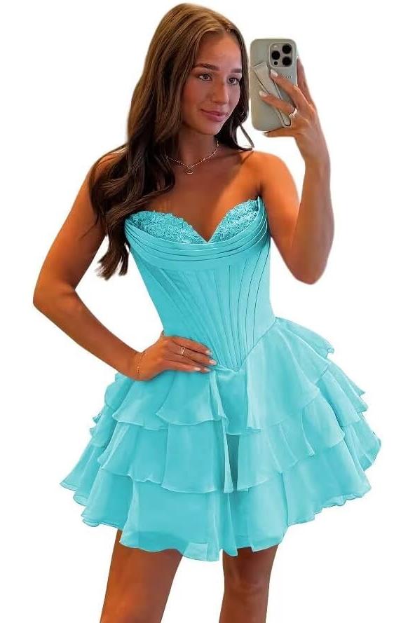 Fuchsia A Line Homecoming Dresses Corset Short Cocktail Dresses With Ruffles