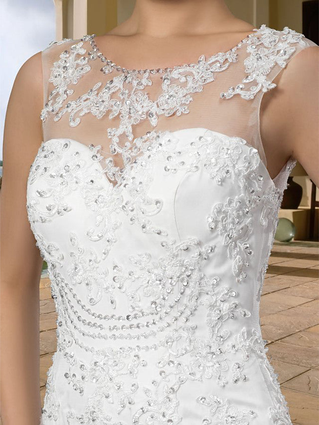 Country Plus Size Mermaid Wedding Dress Scoop Lace Regular Straps Bridal Gowns with Court Train