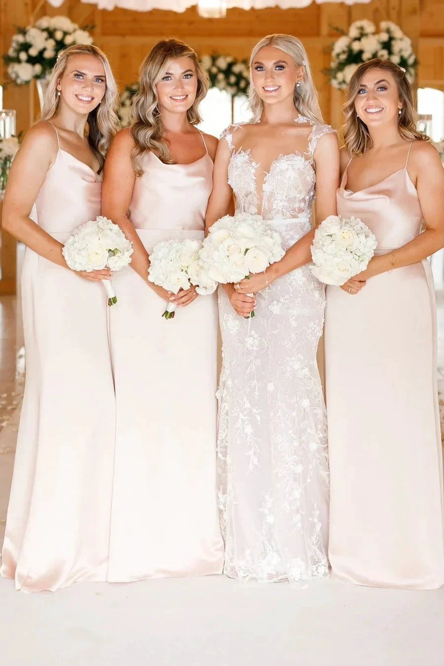 Cowl Neck Spaghetti Strap Champagne Bridesmaid Dress (ZD12833)