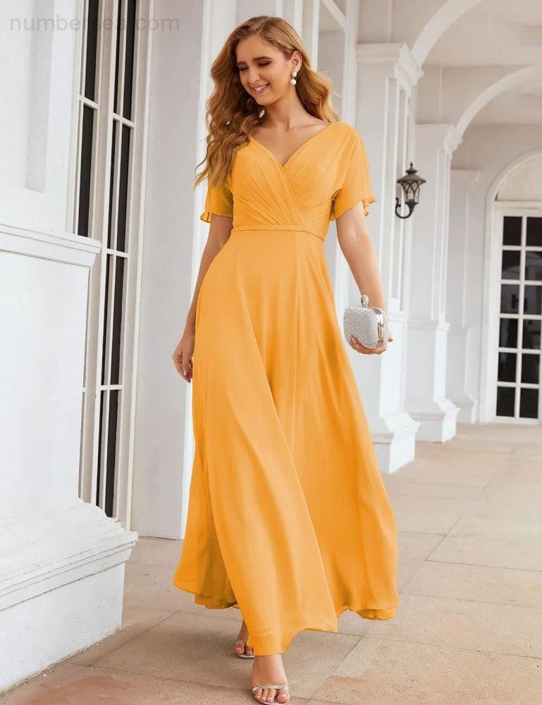 ZapDress Wrap V-Neck Chiffon Bridesmaid Dresses Long Formal Maxi Evening Gown for Wedding Guests (ZD17056)