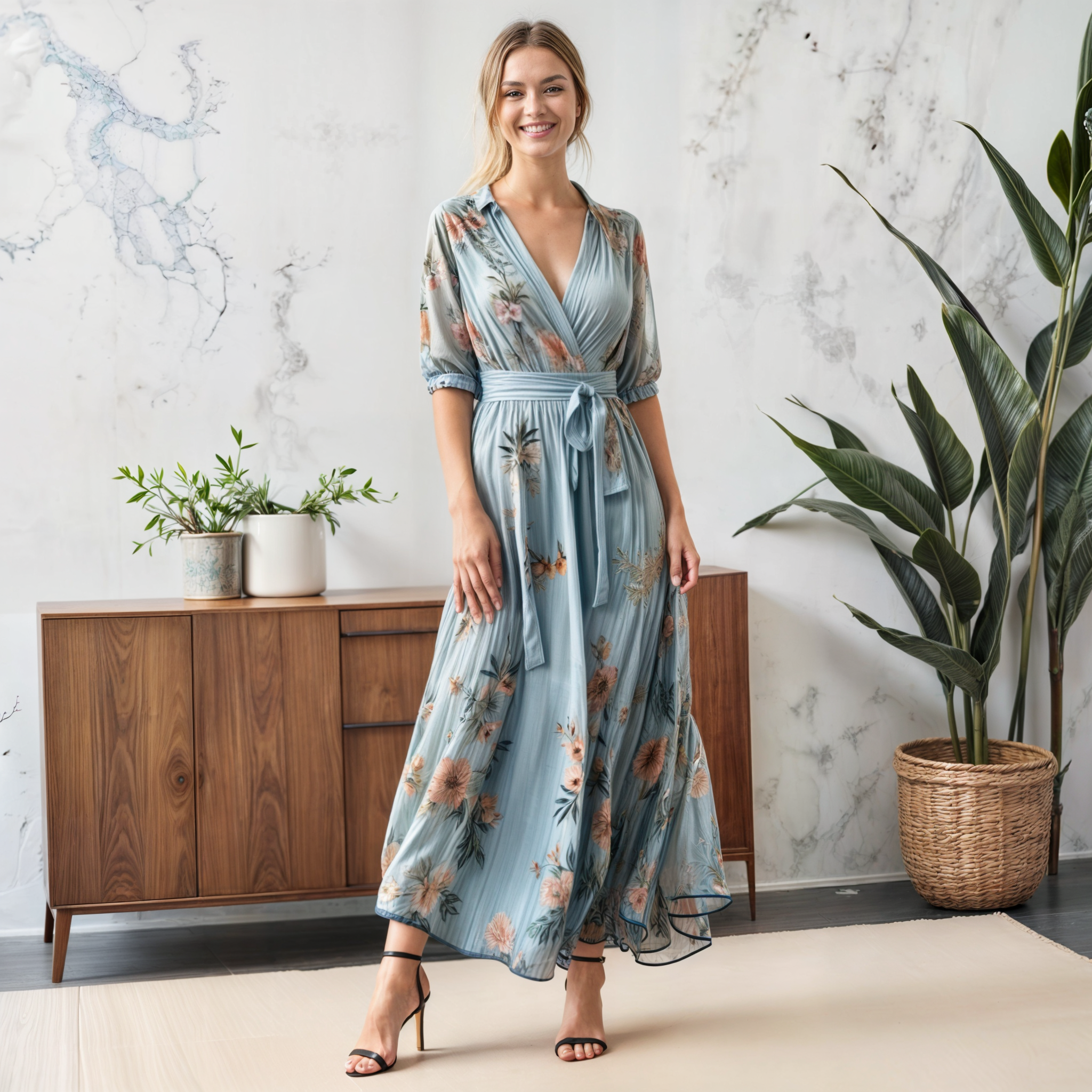 Hilda Chic V Neck Midi Dress Elevated Occasion Wear