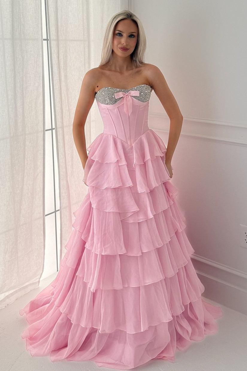 A Line Sweetheart Yellow Corset Prom Dress With Beading Ruffles Formal Evening Gown