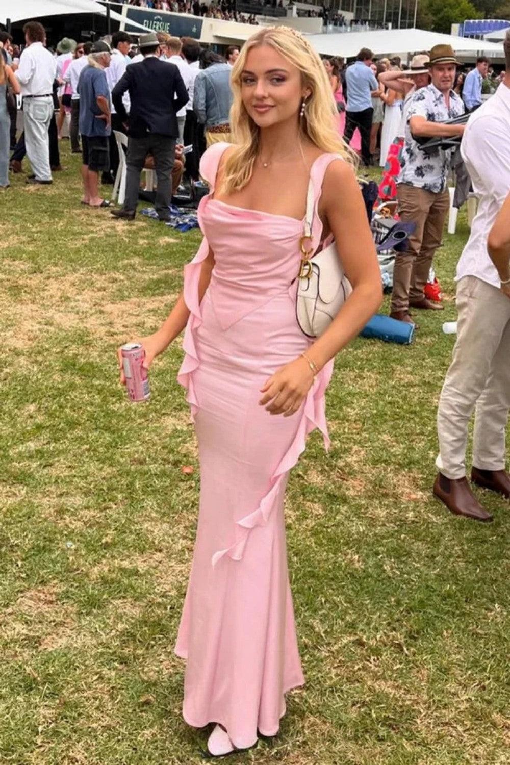 Mermaid Square Neck Long Prom Dress With Ruffles Backless Formal Evening Gown