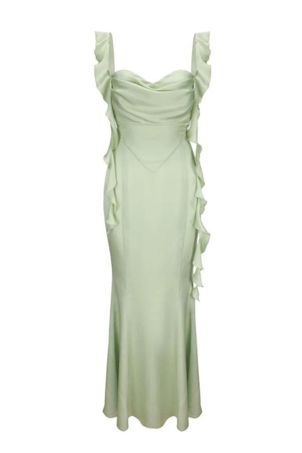 Mermaid Square Neck Long Prom Dress With Ruffles Backless Formal Evening Gown