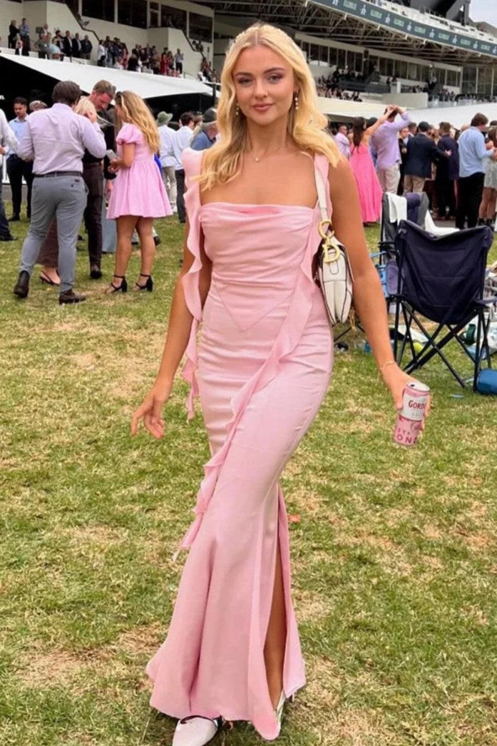 Mermaid Square Neck Long Prom Dress With Ruffles Backless Formal Evening Gown