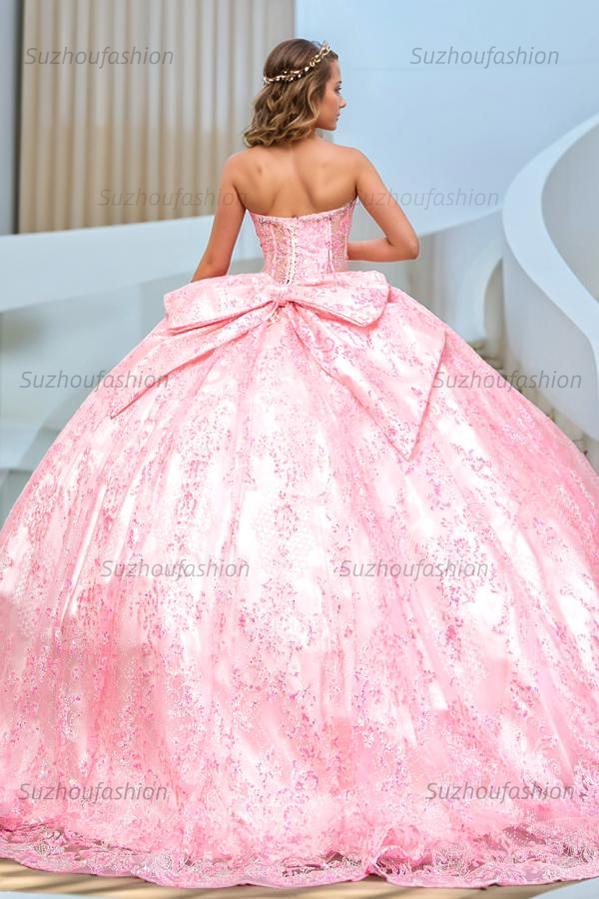 Cute & Modern Ball Gown Sweetheart Neck Sleeveless Beaded Sequins Appliques Pink Tulle Quinceanera Dress Birthday Party Dress For Sweet 16