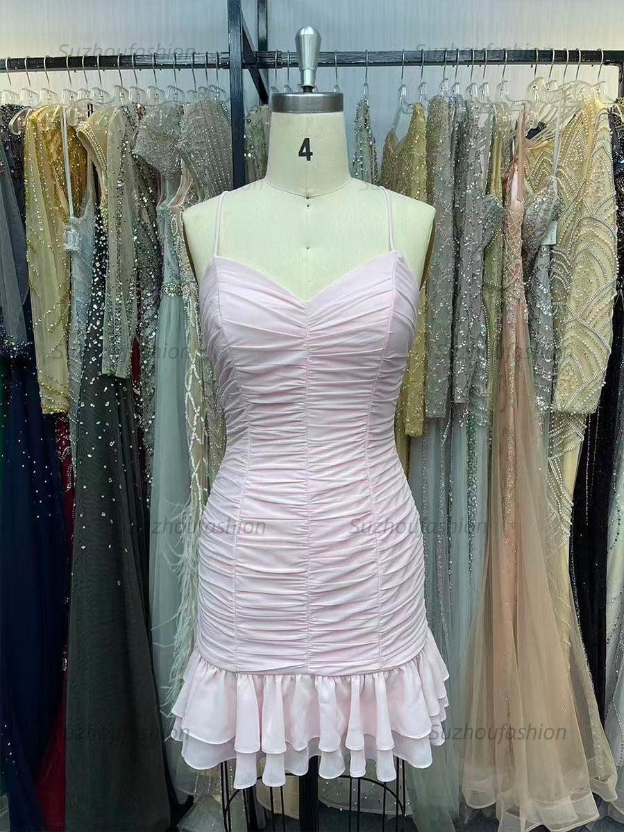 Suzhoufashion Cute Sheath Satin Short Homecoming Dress with Ruffles