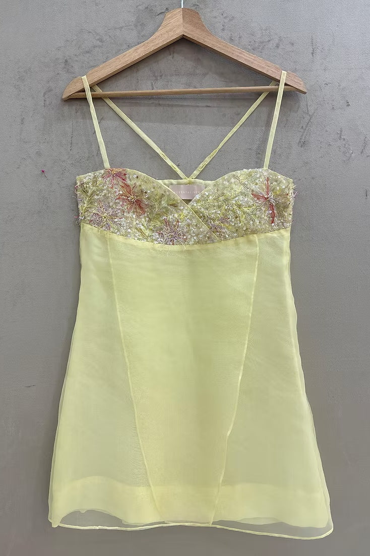 Cute A Line Spaghetti Straps Light Yellow Short Homecoming Dress with Embroidery