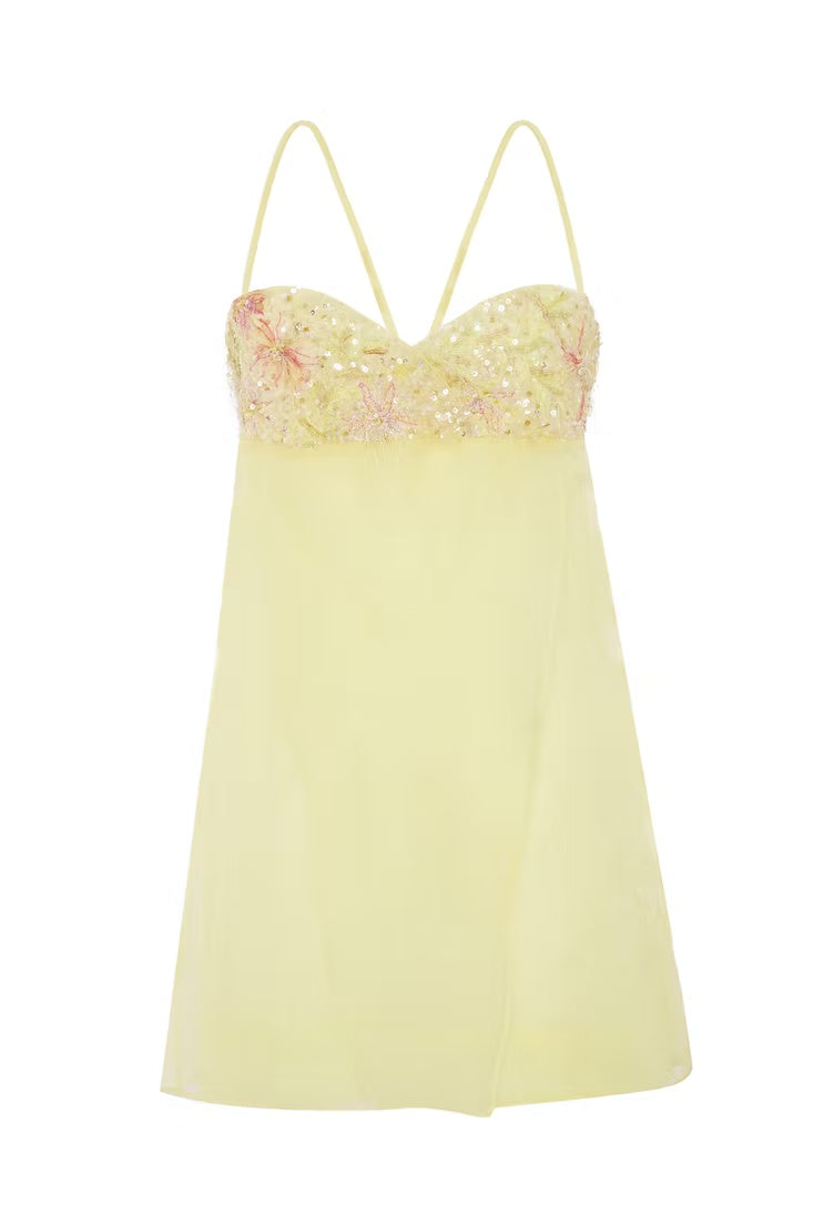 Cute A Line Spaghetti Straps Light Yellow Short Homecoming Dress with Embroidery