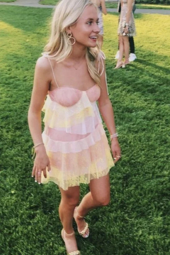 Cute A Line Sweetheart Light Orange Tulle Short Homecoming Dress with Ruffles