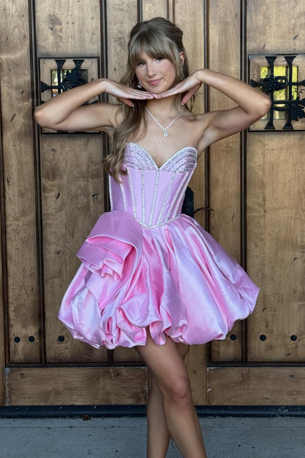 Princess A Line Sweetheart Pink Corset Homecoming Dress with Beading