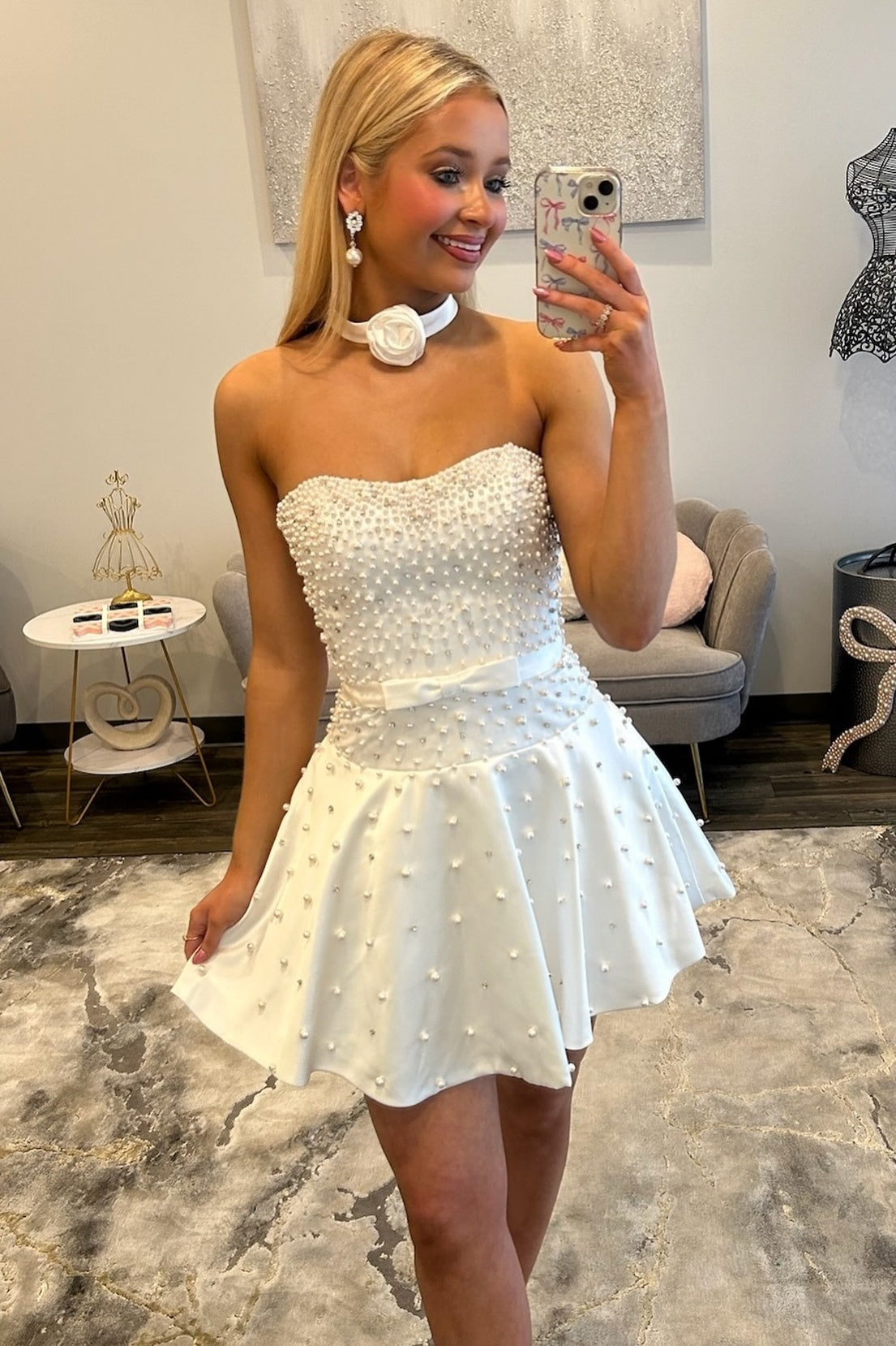 Cute A Line Sweetheart Pink Short Homecoming Dress with Pearls& Bowknot