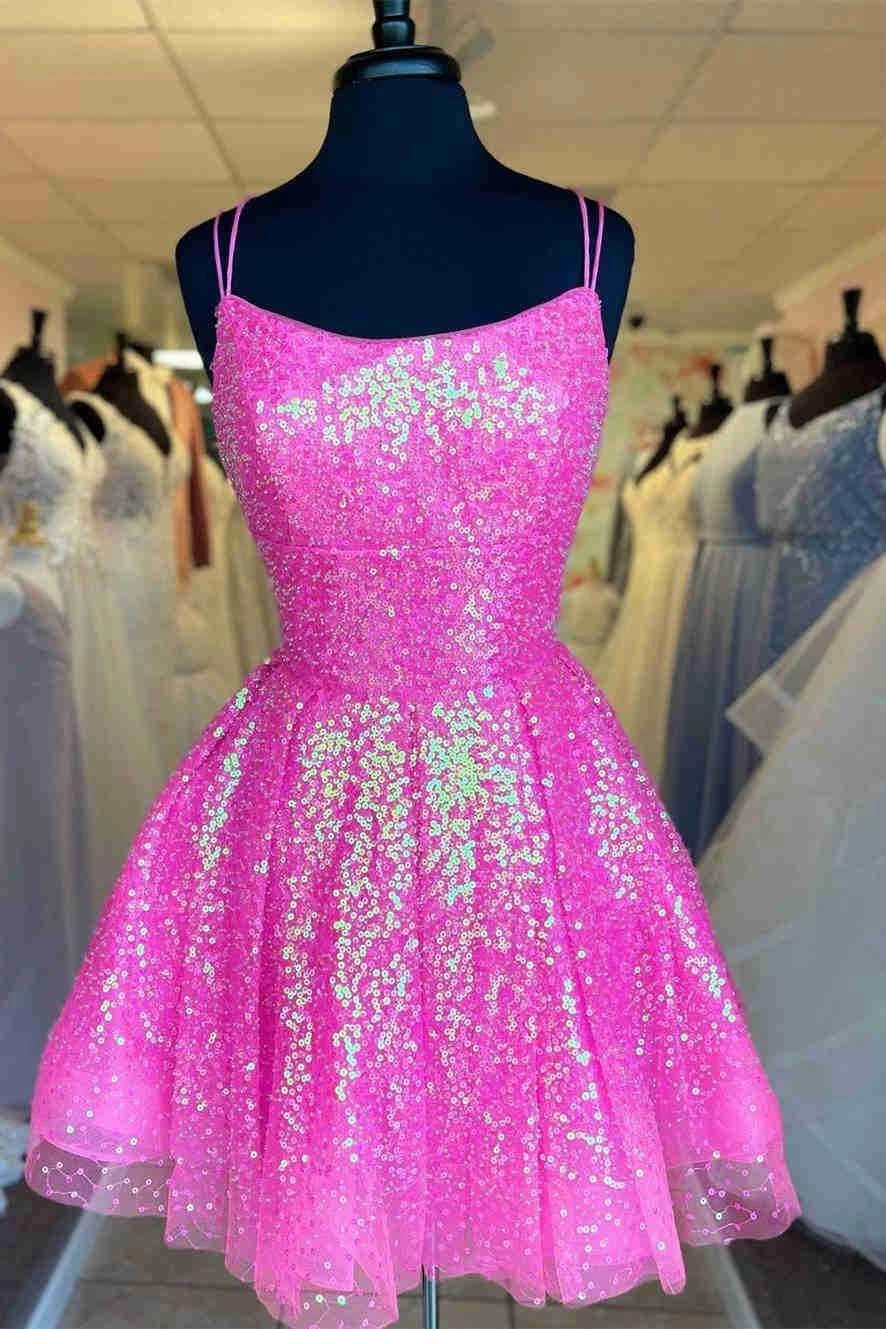 Cute Hot Pink Sequins Homecoming Dress (ZD11636) - VelvetHem