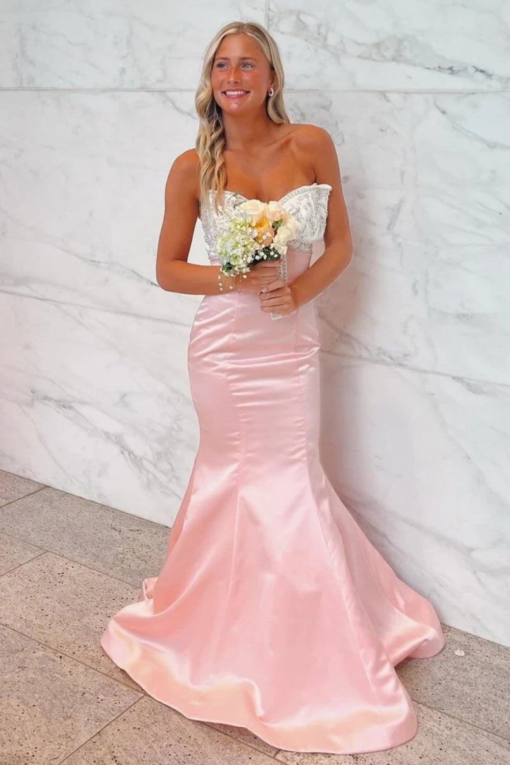 Cute Mermaid Sweetheart Pink Long Prom Dress with Bowknot Beading - VelvetHem