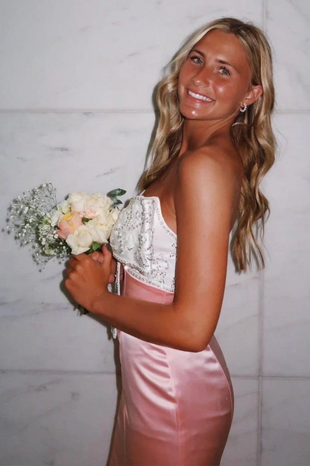Cute Mermaid Sweetheart Pink Long Prom Dress with Bowknot Beading - View 4 | VelvetHem