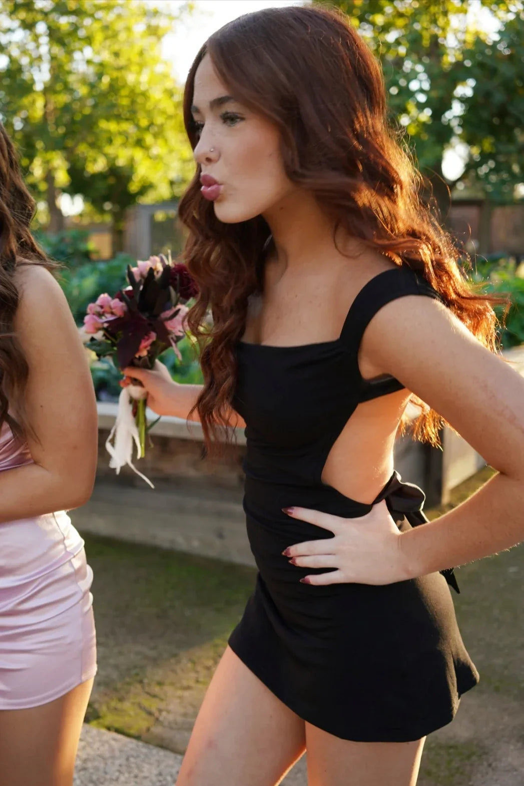 Sweety A Line Square Neck Black Short Homecoming Dress with Bowknot Back