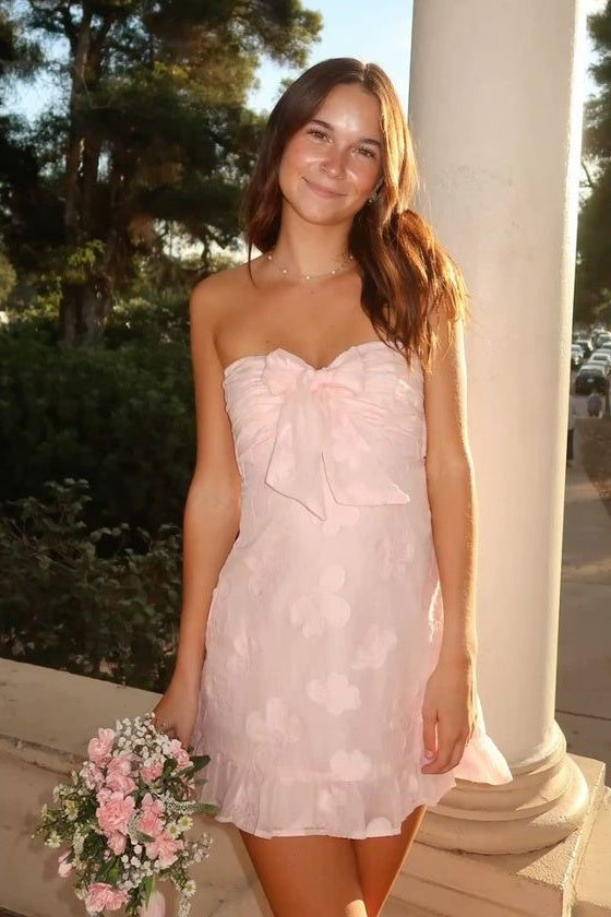 Cute Sheath Sweetheart Light Yellow Short Homecoming Dress with Bowknot