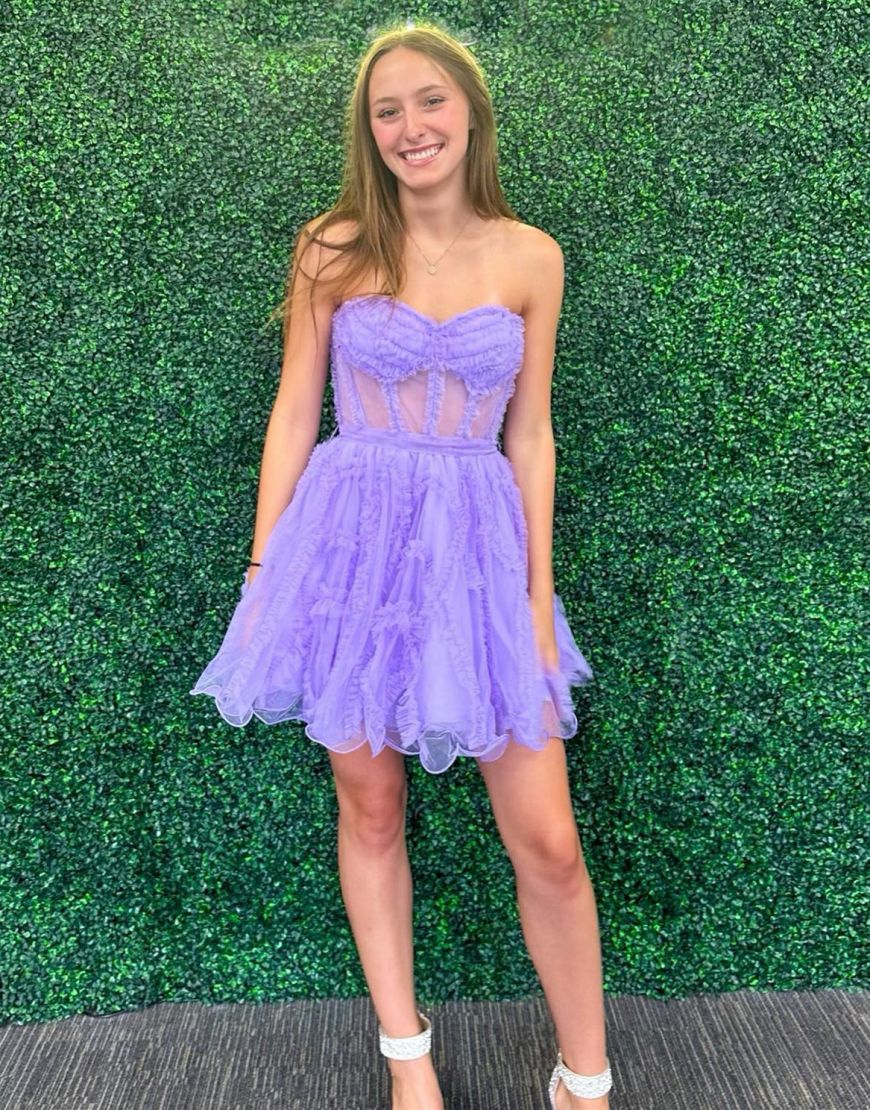Cute Strapless Tulle A-Line Homecoming Dress With Belt