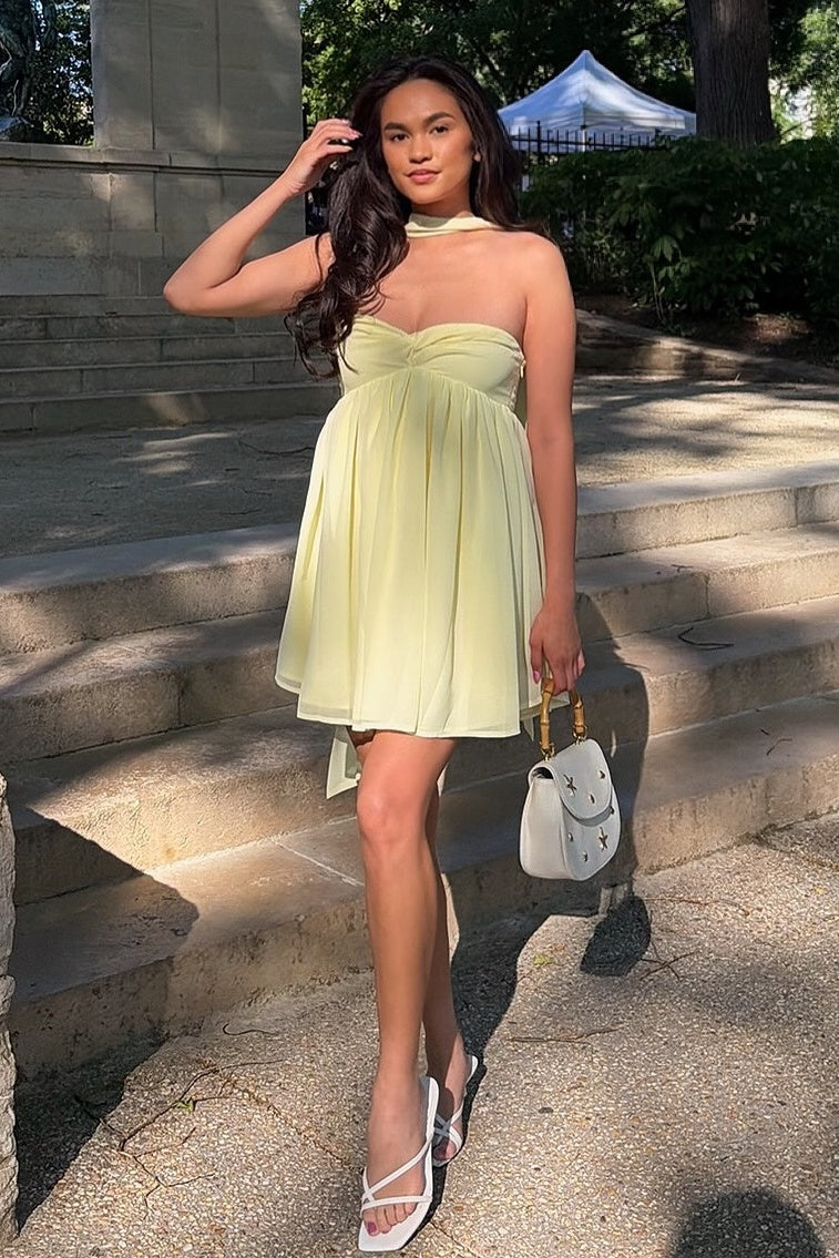 Cute A Line Sweetheart Light Yellow Short Homecoming Dress with Scarf