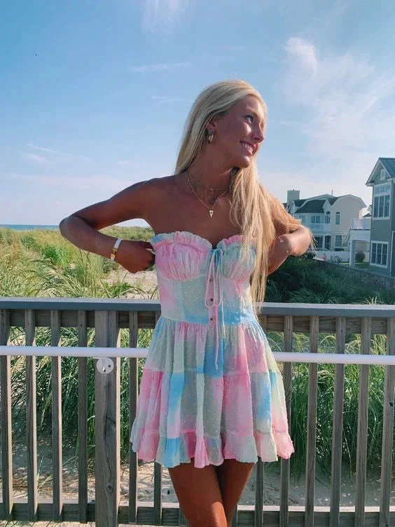 Lovely Strapless A-line Homecoming Dress Rainbow Dress Y2794 by simplepromdress