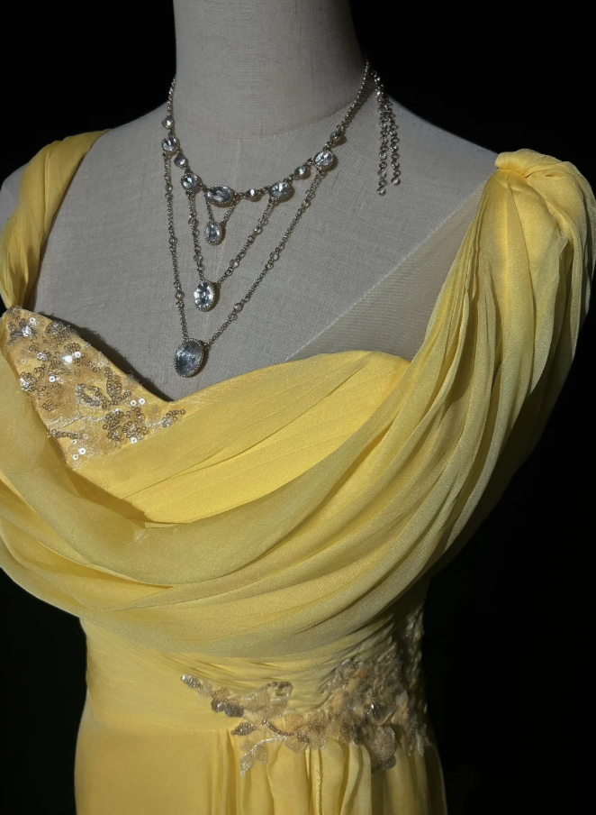 Glamorous Yellow Chiffon Sequin Mermaid Long Party Dress Prom Gown Formal Wedding Guest Dress - View 3 | VelvetHem