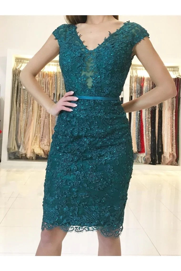 Cap Sleeves Lace Prom Dresses Homecoming Formal Dresses Sheath - VelvetHem