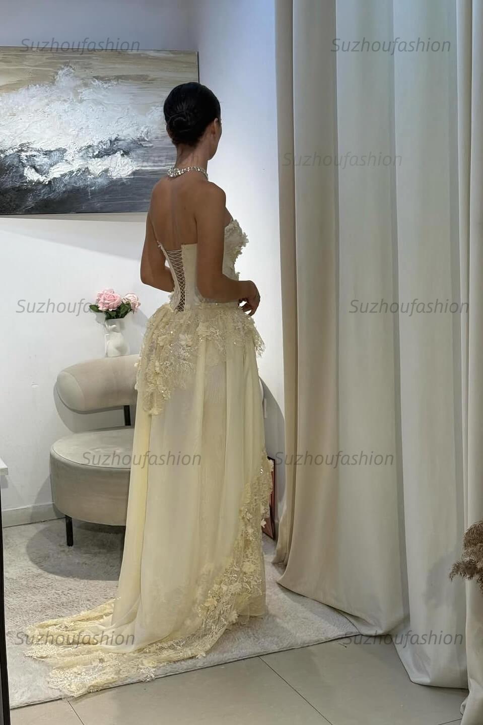 Strapless Sleeveless Long Evening Formal Dress With Pleated Appliques