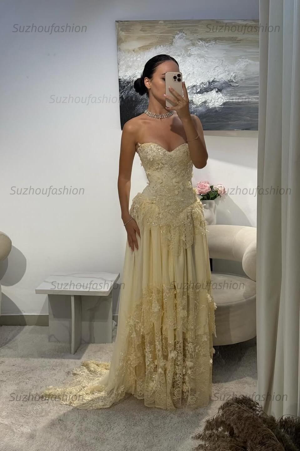Strapless Sleeveless Long Evening Formal Dress With Pleated Appliques