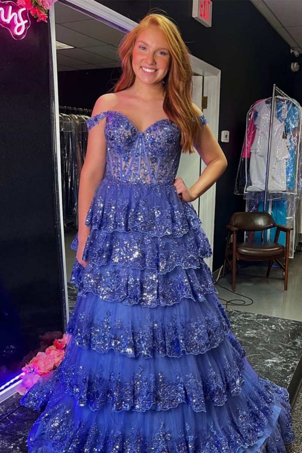 Gorgeous Gold A-Line Off The Shoulder Lace Up Long Prom Dress with Sequin