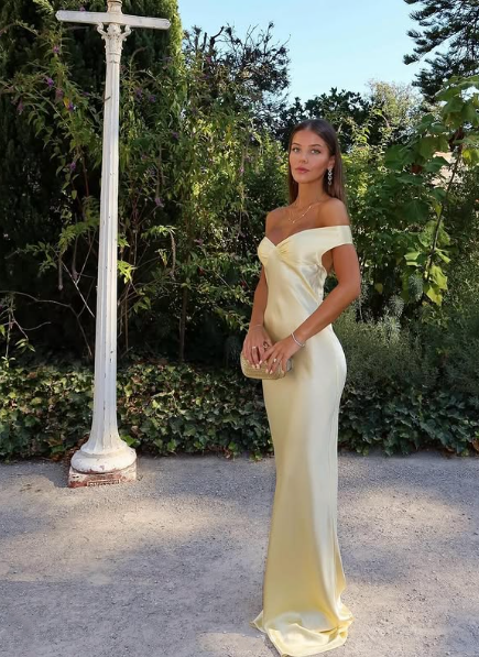 Classy Mermaid Off The Shoulder Yellow Satin Long Evening Dress Prom Dresses