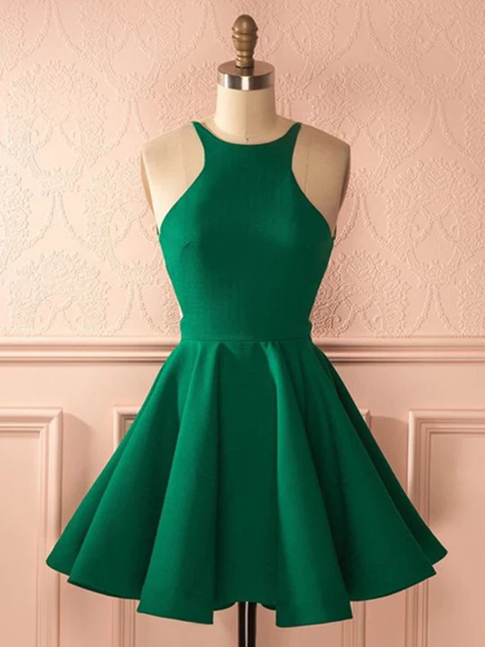 A Line Round Neck Backless Short Graduation Dress,Homecoming Dresses - VelvetHem