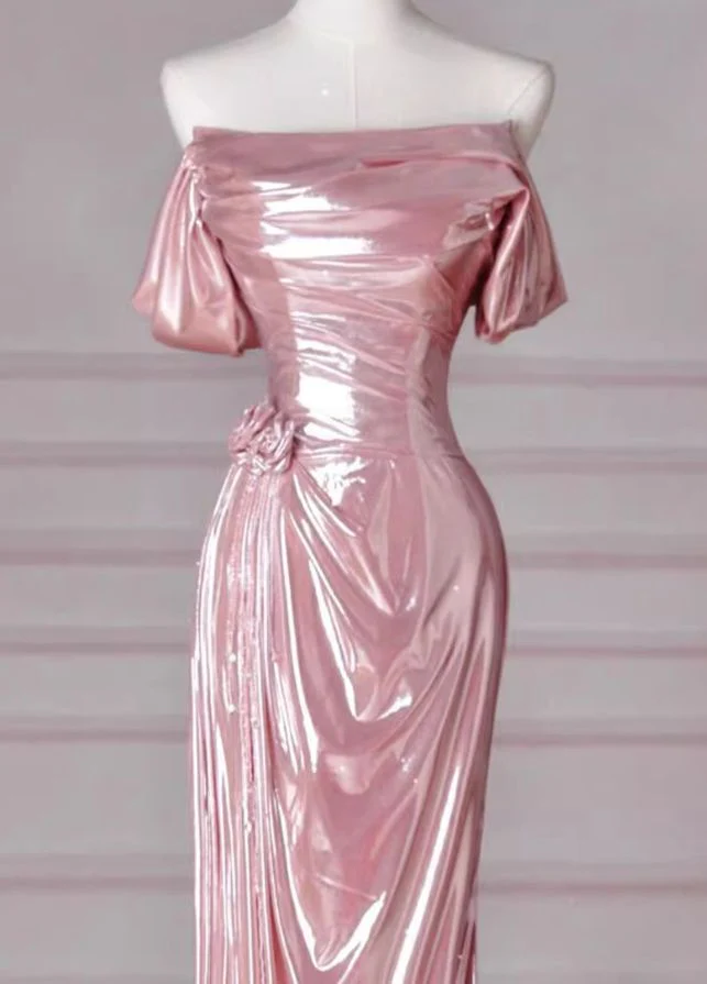 Charming Pink Mermaid Strapless Long Prom Dress,Off The Shoulder Evening Dress - View 2 | VelvetHem
